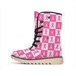 Breast Cancer Awareness Pattern Print Winter Boots