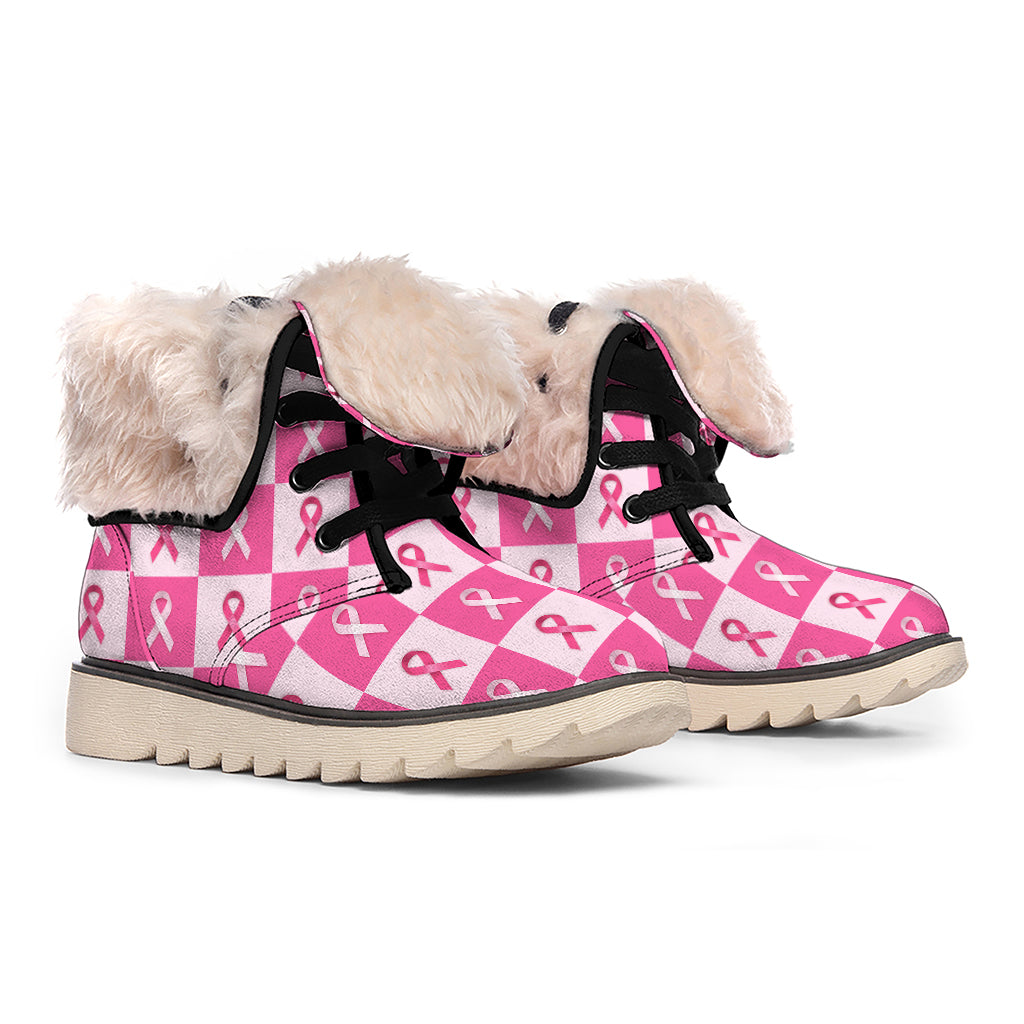 Breast Cancer Awareness Pattern Print Winter Boots