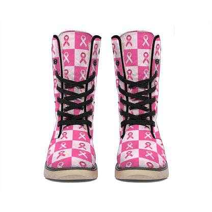 Breast Cancer Awareness Pattern Print Winter Boots