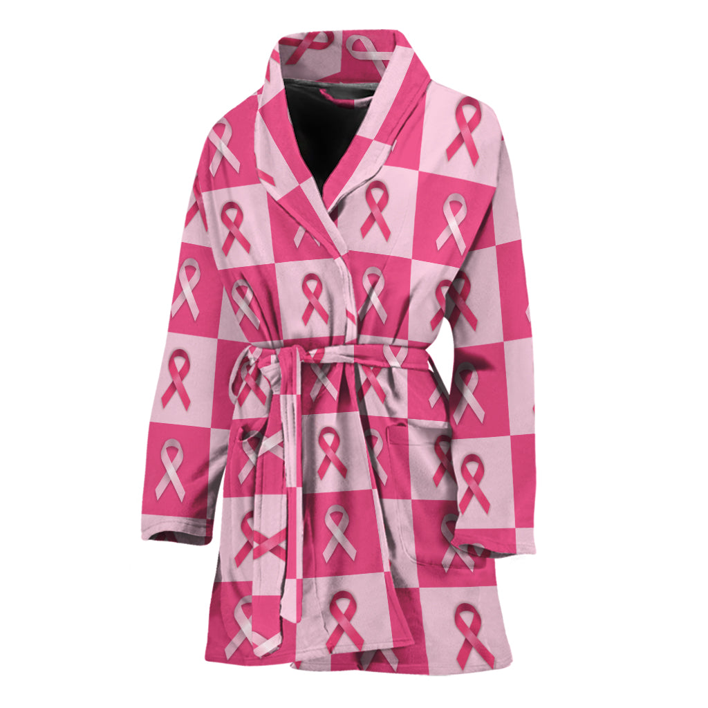 Breast Cancer Awareness Pattern Print Women's Bathrobe