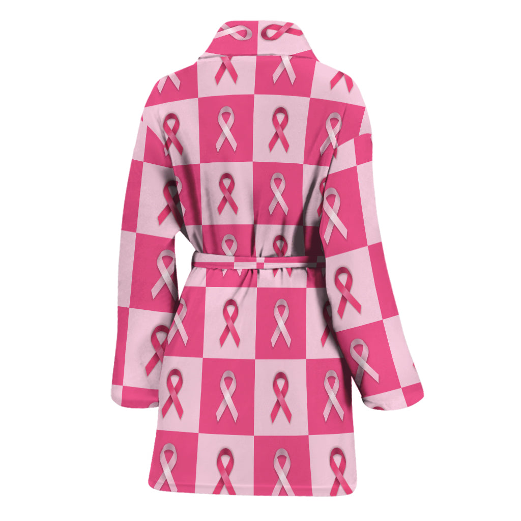 Breast Cancer Awareness Pattern Print Women's Bathrobe