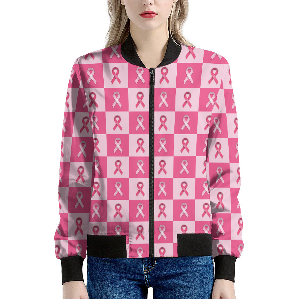 Breast Cancer Awareness Pattern Print Women's Bomber Jacket