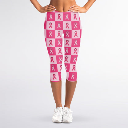 Breast Cancer Awareness Pattern Print Women's Capri Leggings