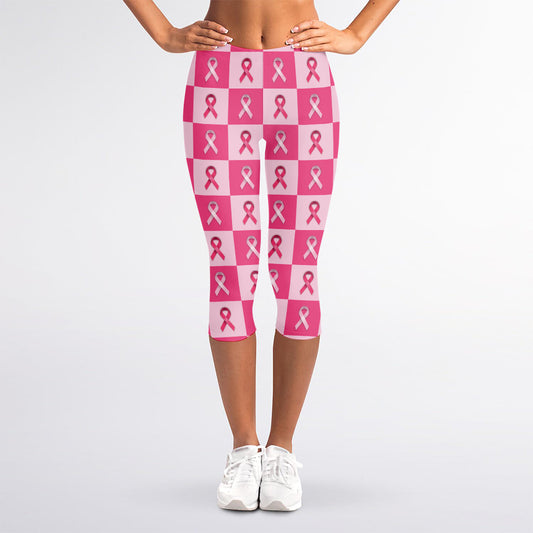 Breast Cancer Awareness Pattern Print Women's Capri Leggings