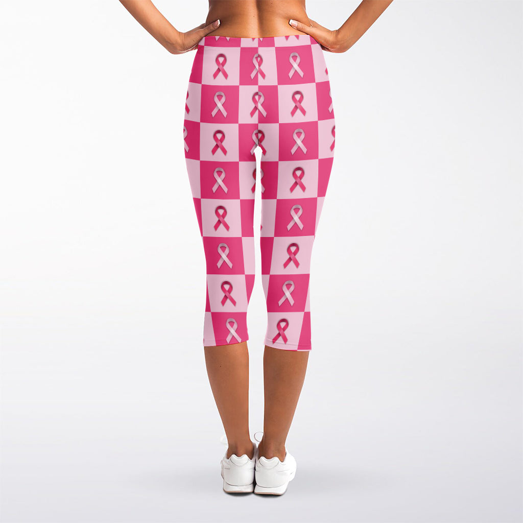 Breast Cancer Awareness Pattern Print Women's Capri Leggings