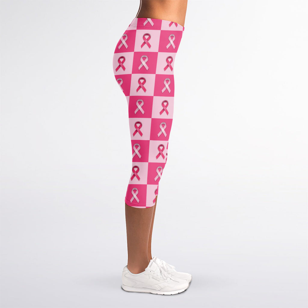 Breast Cancer Awareness Pattern Print Women's Capri Leggings