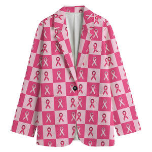 Breast Cancer Awareness Pattern Print Women's Cotton Blazer