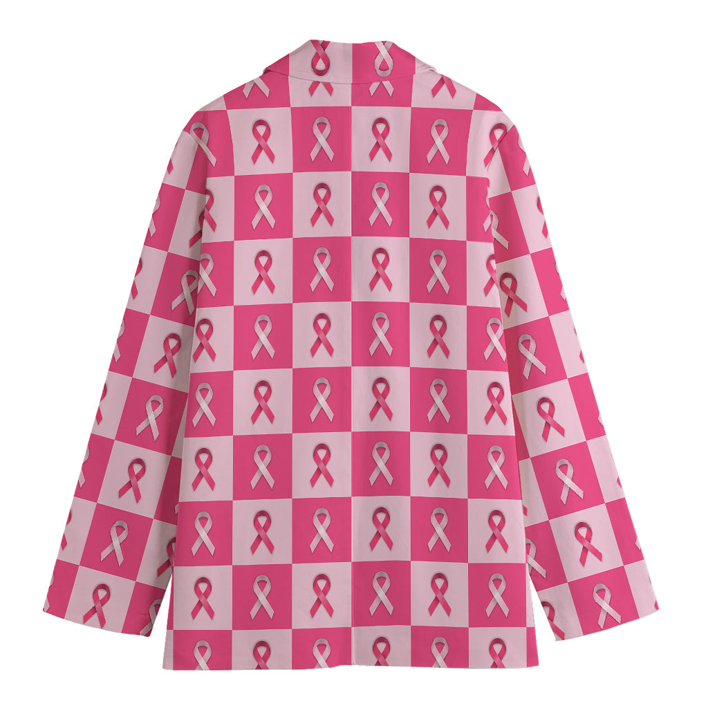 Breast Cancer Awareness Pattern Print Women's Cotton Blazer