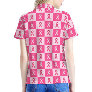Breast Cancer Awareness Pattern Print Women's Polo Shirt