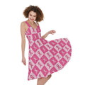 Breast Cancer Awareness Pattern Print Sleeveless Knee Length Dress