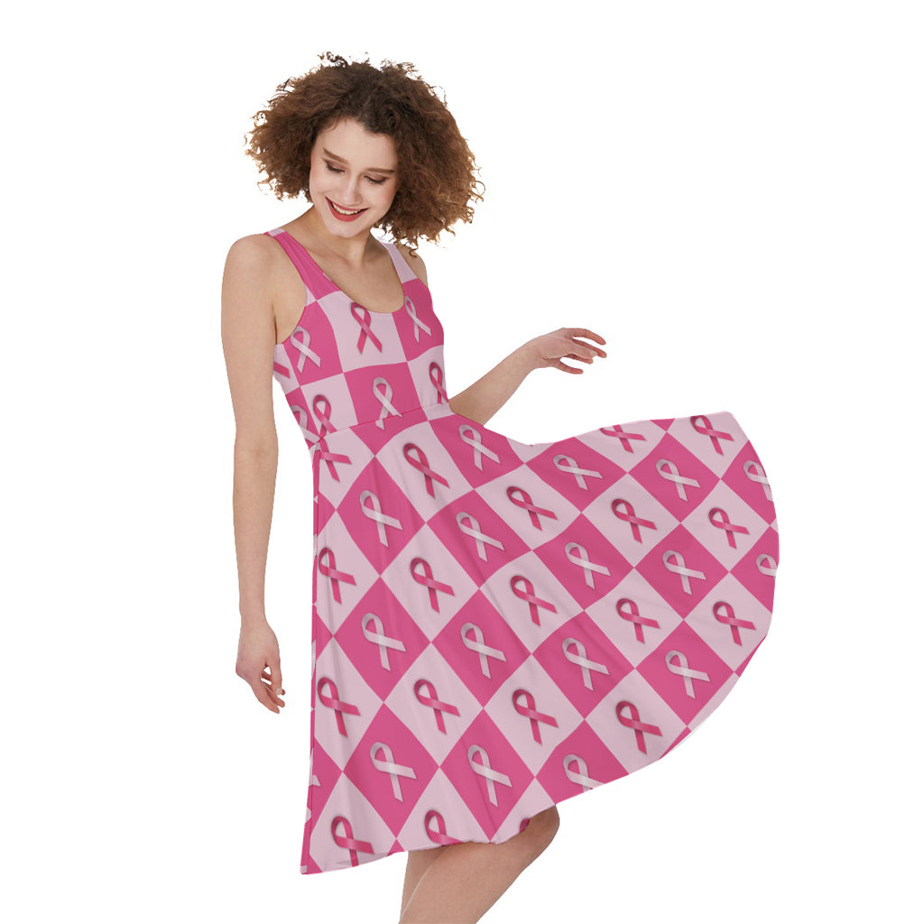 Breast Cancer Awareness Pattern Print Women's Sleeveless Dress