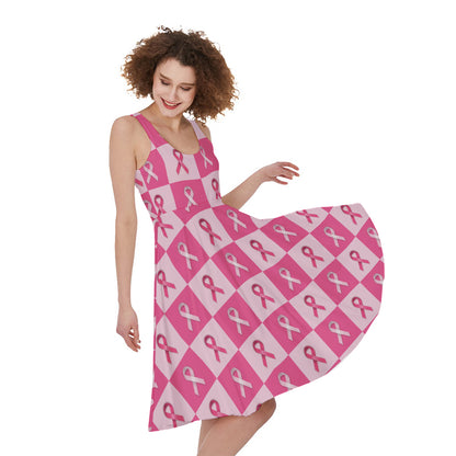 Breast Cancer Awareness Pattern Print Women's Sleeveless Dress