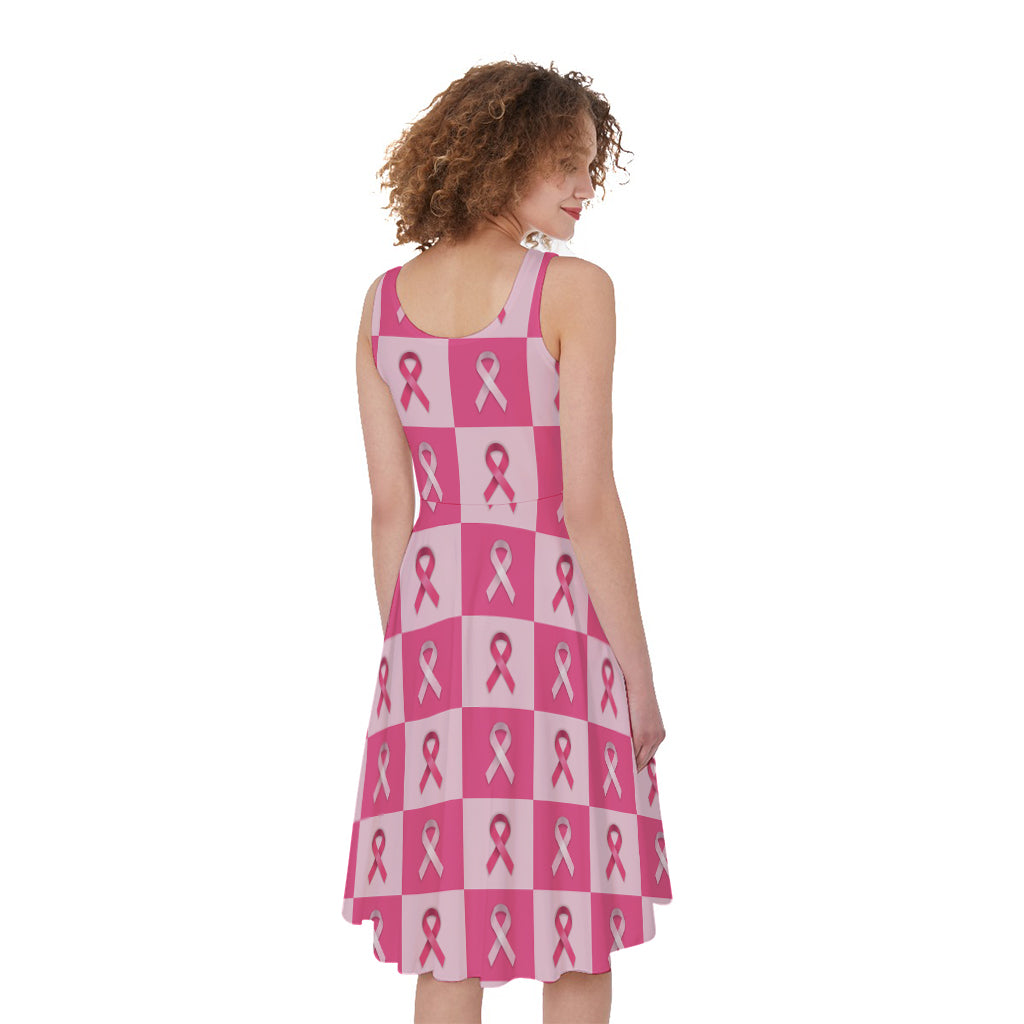 Breast Cancer Awareness Pattern Print Women's Sleeveless Dress