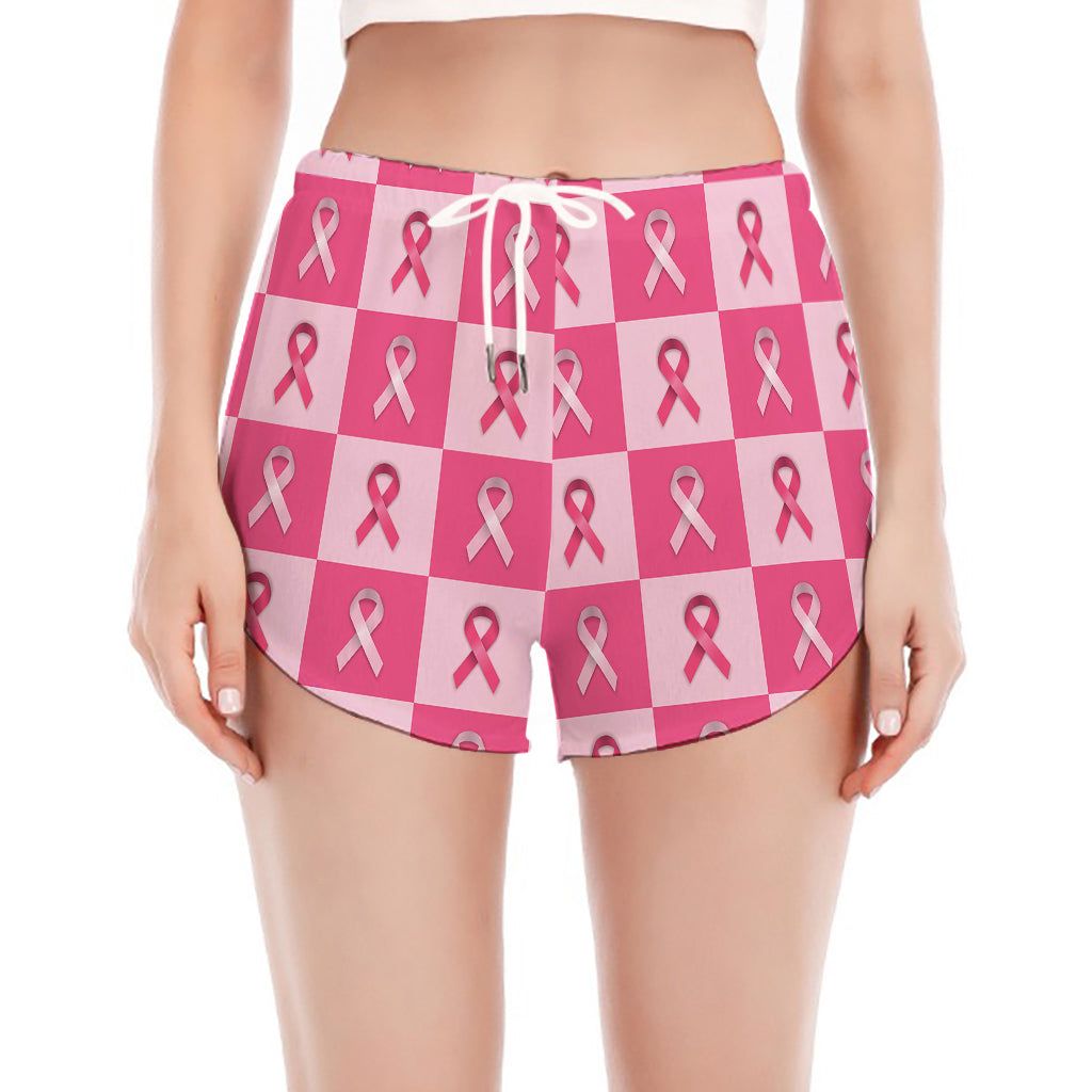 Breast Cancer Awareness Pattern Print Women's Split Running Shorts