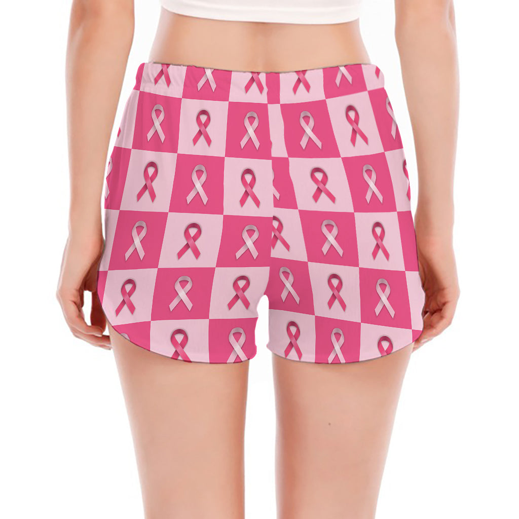 Breast Cancer Awareness Pattern Print Women's Split Running Shorts