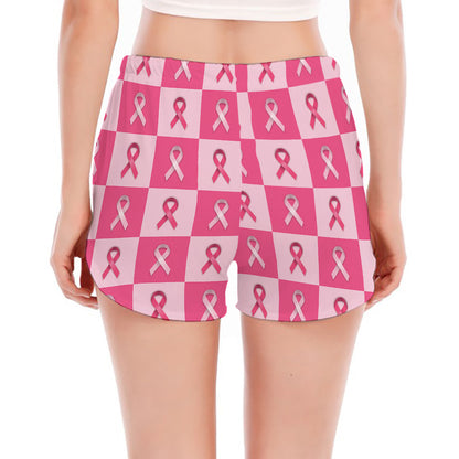 Breast Cancer Awareness Pattern Print Women's Split Running Shorts
