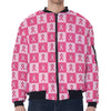 Breast Cancer Awareness Pattern Print Zip Sleeve Bomber Jacket