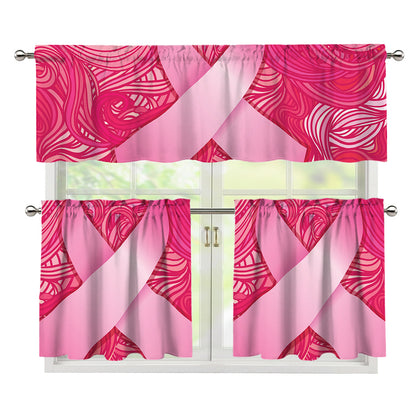 Breast Cancer Awareness Ribbon Print 3 Piece Kitchen Curtains