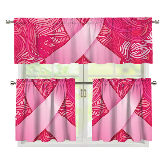 Breast Cancer Awareness Ribbon Print 3 Piece Kitchen Curtains