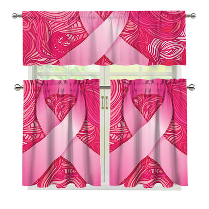 Breast Cancer Awareness Ribbon Print 3 Piece Kitchen Curtains