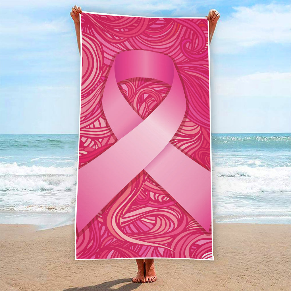 Breast Cancer Awareness Ribbon Print Beach Towel