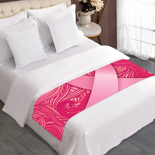 Breast Cancer Awareness Ribbon Print Bed Runner