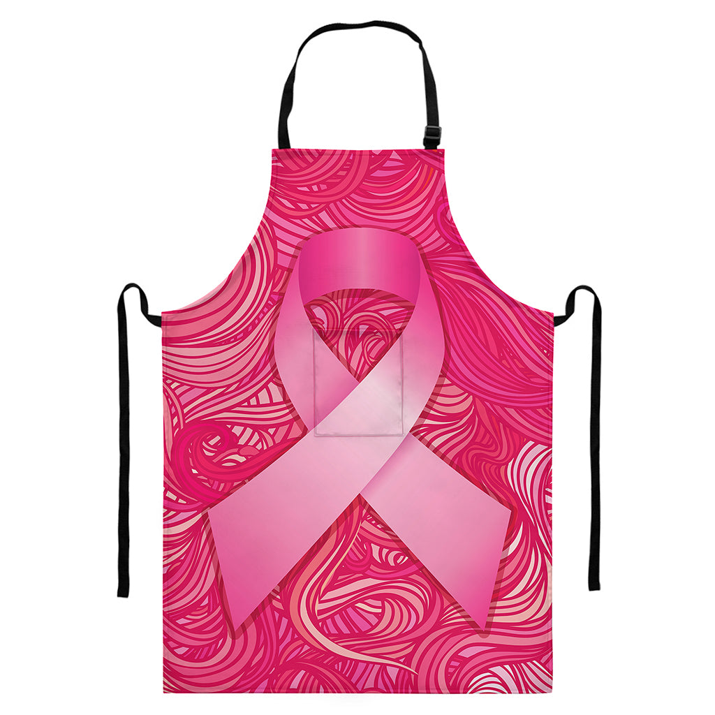 Breast Cancer Awareness Ribbon Print Bib Apron With Pocket