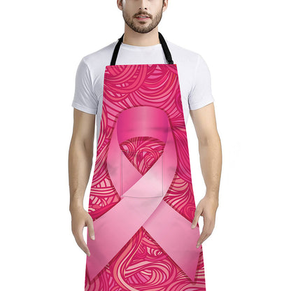 Breast Cancer Awareness Ribbon Print Bib Apron With Pocket