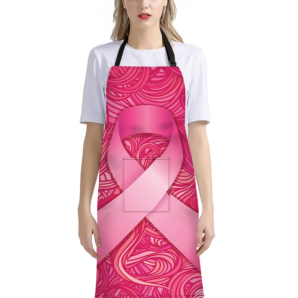Breast Cancer Awareness Ribbon Print Bib Apron With Pocket