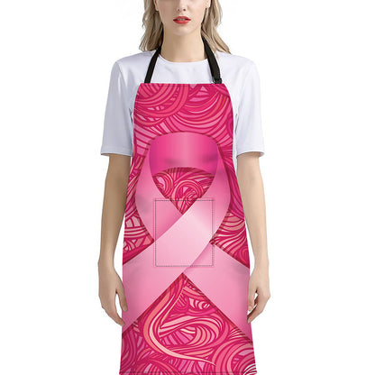 Breast Cancer Awareness Ribbon Print Bib Apron With Pocket