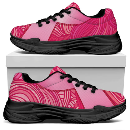 Breast Cancer Awareness Ribbon Print Black Chunky Shoes