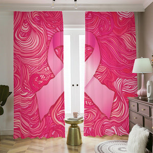 Breast Cancer Awareness Ribbon Print Blackout Pencil Pleat Curtains