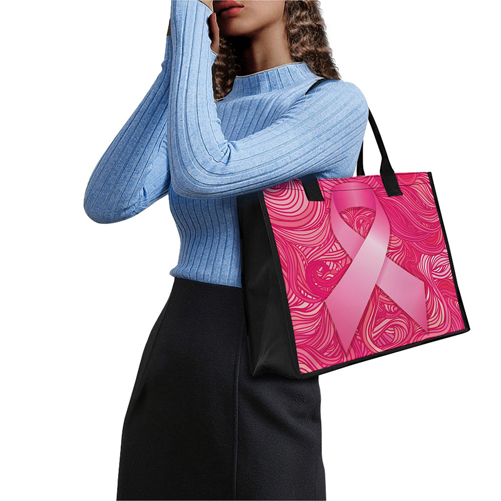 Breast Cancer Awareness Ribbon Print Canvas Tote Bag