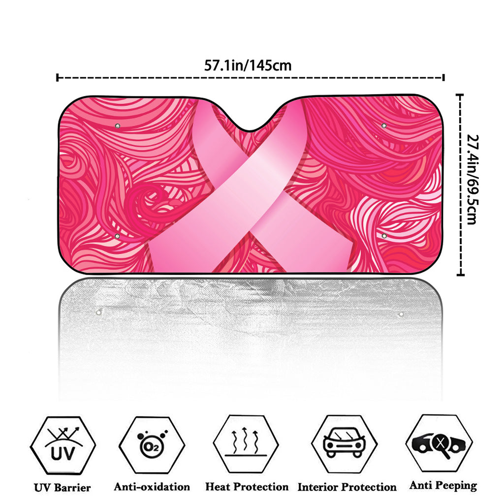 Breast Cancer Awareness Ribbon Print Car Windshield Sun Shade