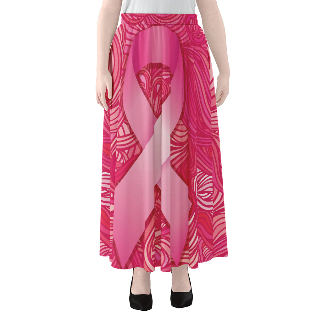 Breast Cancer Awareness Ribbon Print Chiffon Maxi Skirt