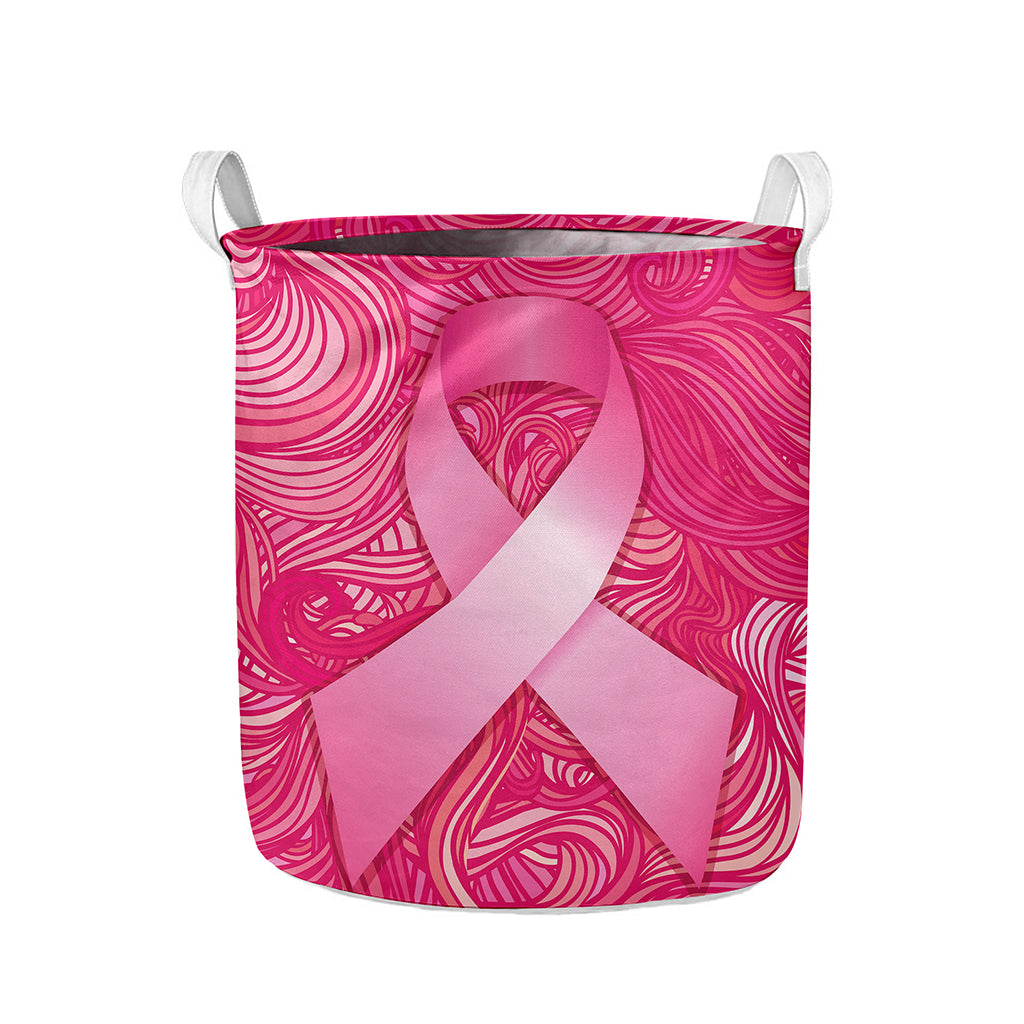 Breast Cancer Awareness Ribbon Print Collapsible Laundry Basket