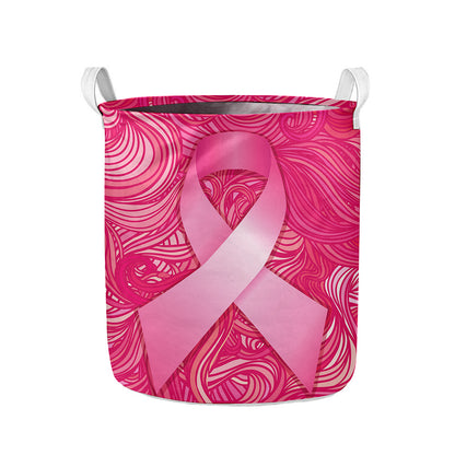 Breast Cancer Awareness Ribbon Print Collapsible Laundry Basket