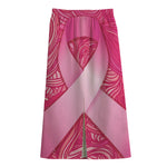 Breast Cancer Awareness Ribbon Print Cotton Front Slit Maxi Skirt