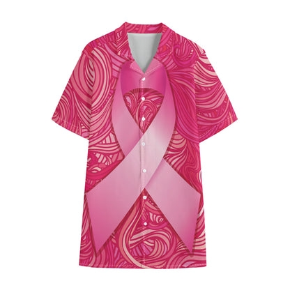 Breast Cancer Awareness Ribbon Print Cotton Hawaiian Shirt