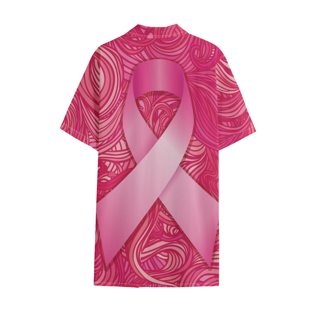 Breast Cancer Awareness Ribbon Print Cotton Hawaiian Shirt