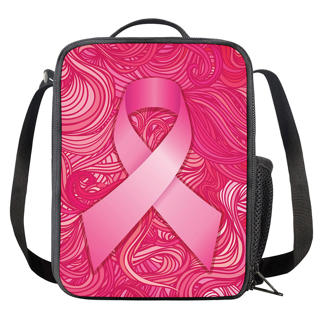 Breast Cancer Awareness Ribbon Print Crossbody Lunch Bag