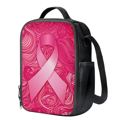 Breast Cancer Awareness Ribbon Print Crossbody Lunch Bag