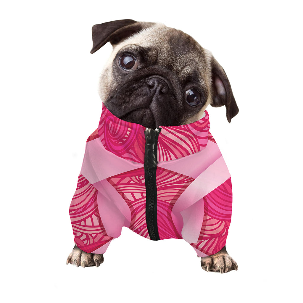 Breast Cancer Awareness Ribbon Print Dog Zip Up Jacket