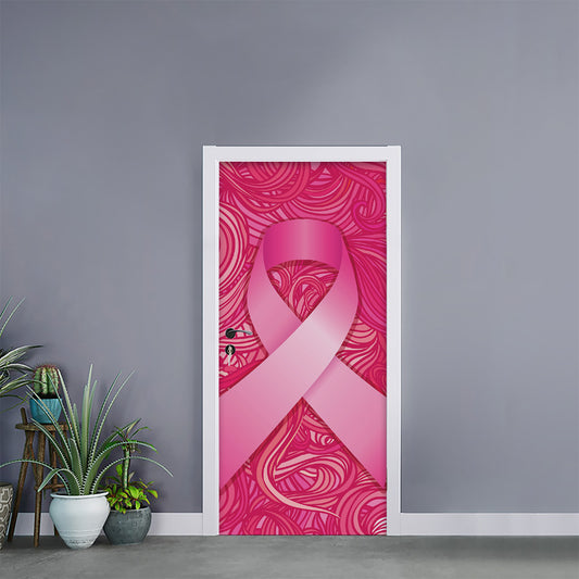 Breast Cancer Awareness Ribbon Print Door Sticker