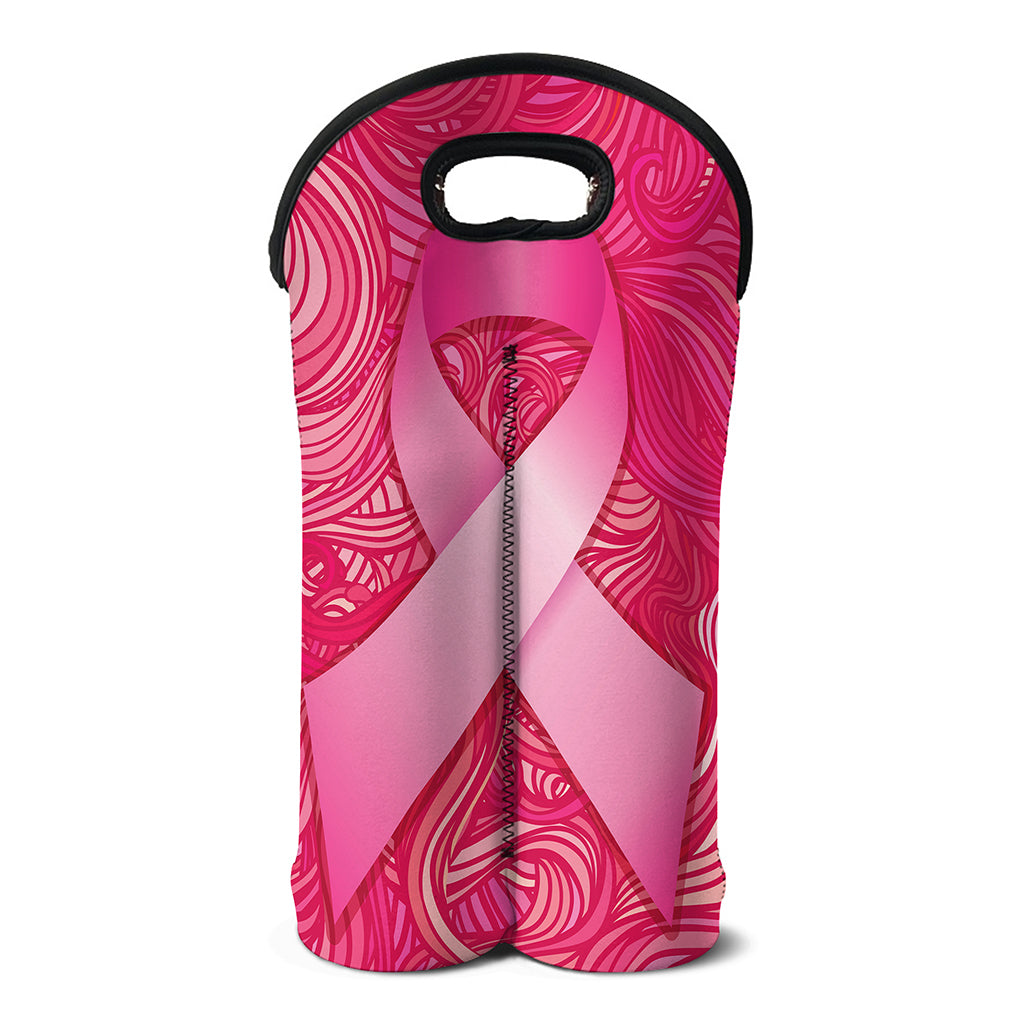 Breast Cancer Awareness Ribbon Print Double Neoprene Wine Tote