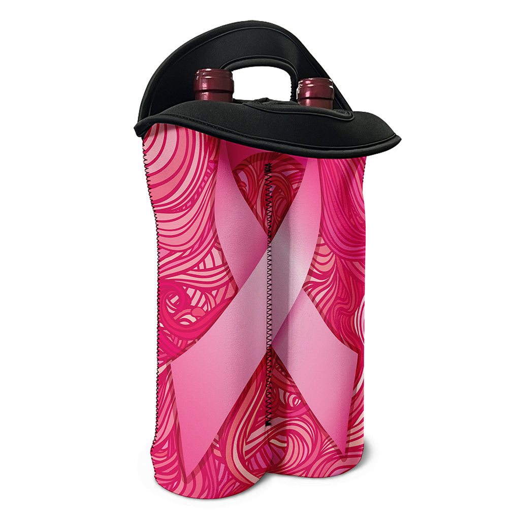 Breast Cancer Awareness Ribbon Print Double Neoprene Wine Tote