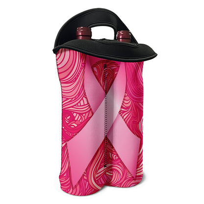Breast Cancer Awareness Ribbon Print Double Neoprene Wine Tote