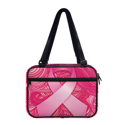 Breast Cancer Awareness Ribbon Print Double Strap Bible Bag