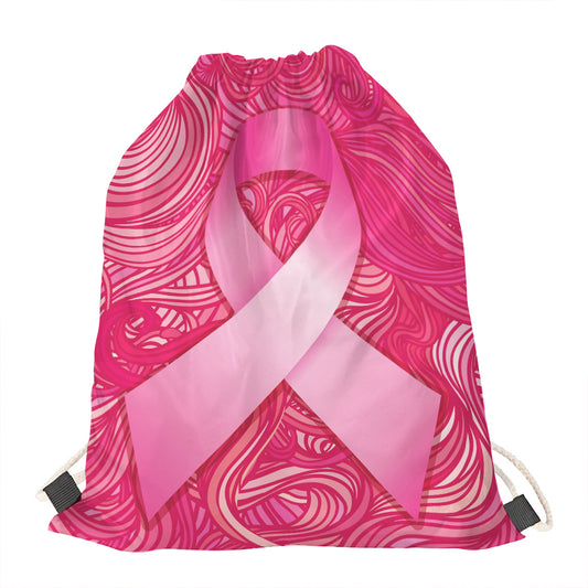Breast Cancer Awareness Ribbon Print Drawstring Bag