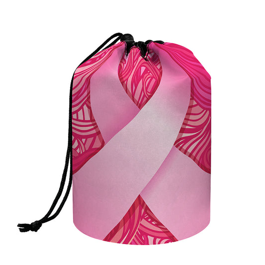 Breast Cancer Awareness Ribbon Print Drawstring Makeup Bag